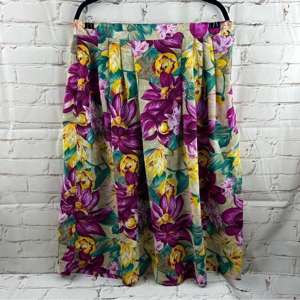 Vintage Floral Midi Skirt with Pockets Size 18